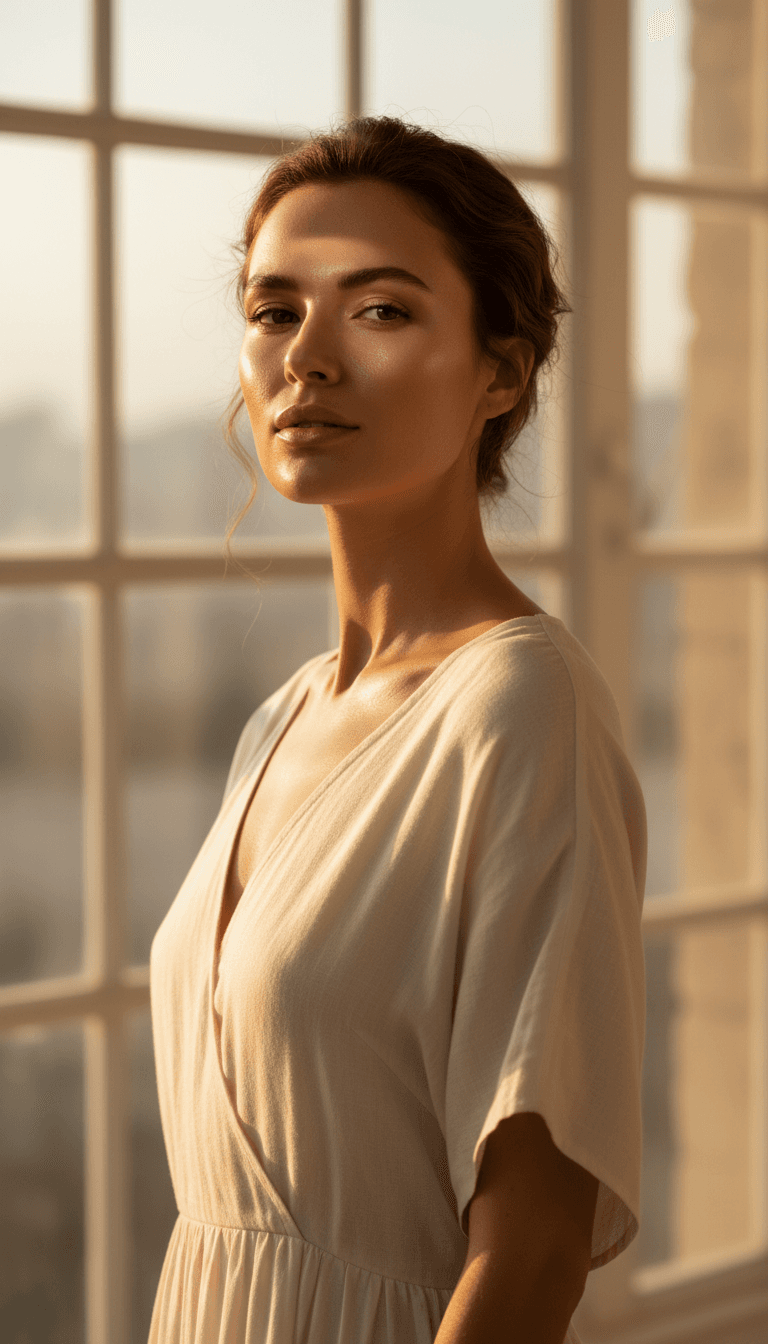Woman with completed glam makeup for an event