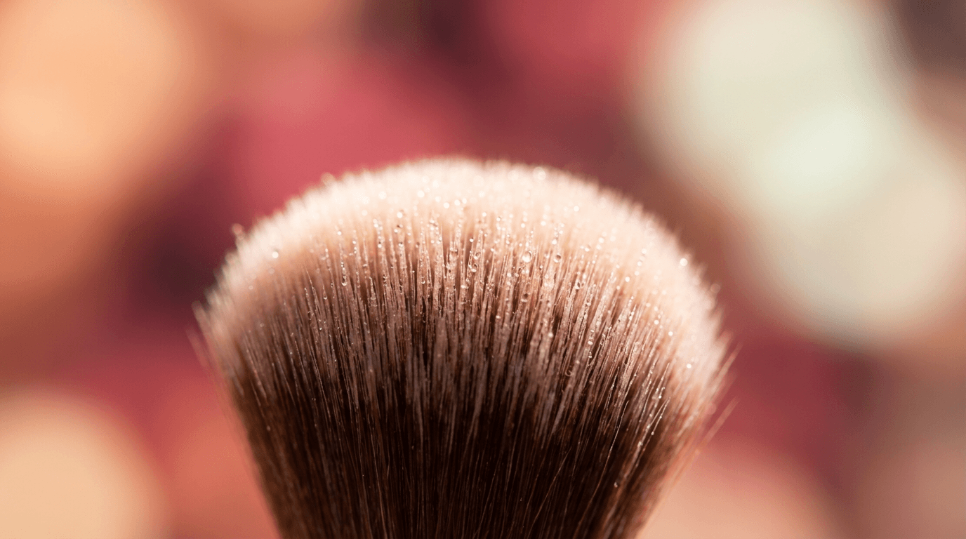 Detail of bronzer being blended along a jawline